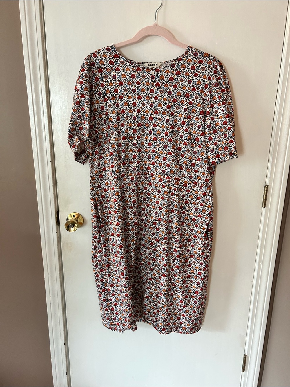 Boden Red and Cream Floral Midi Dress 14-16